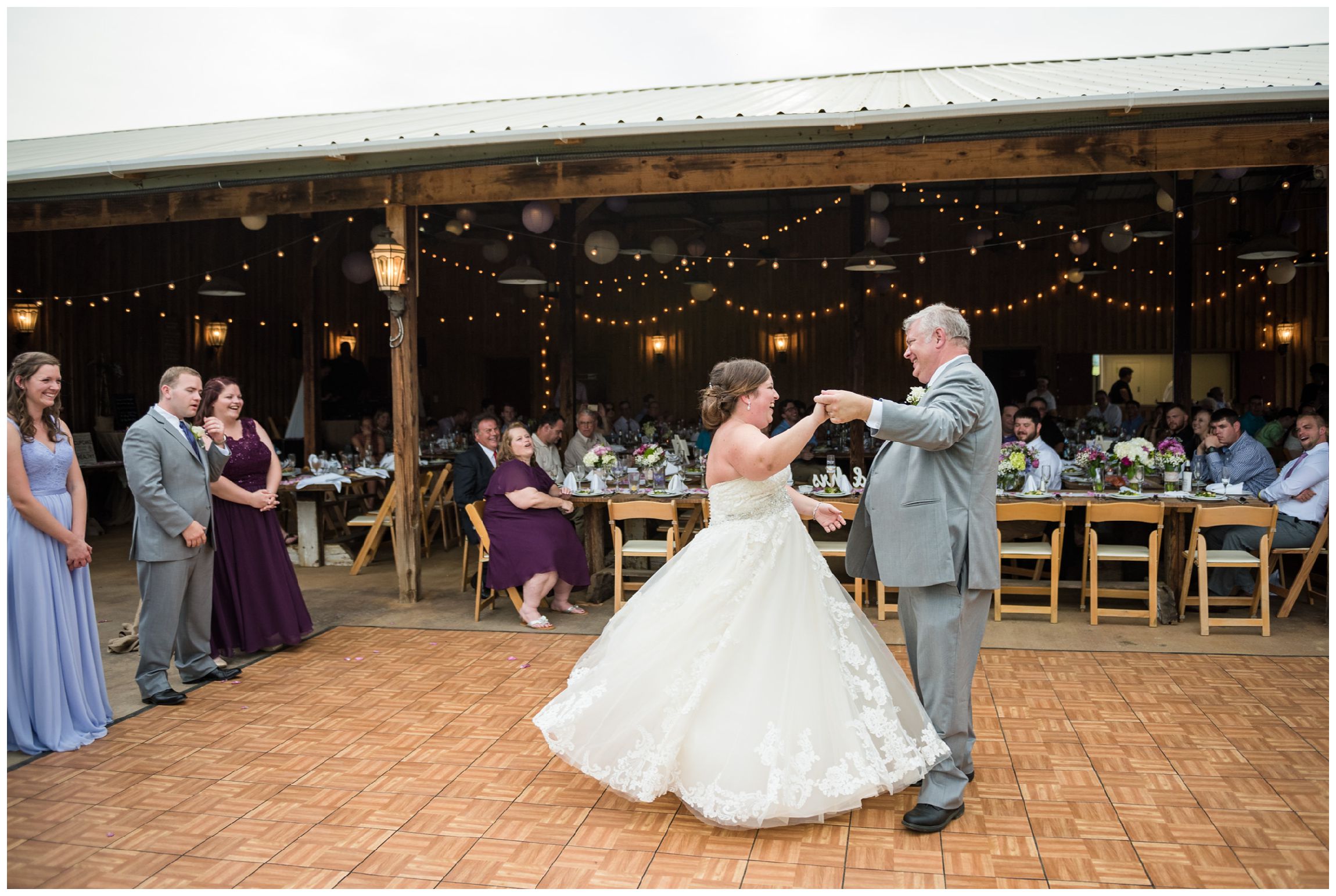 father daughter dance at rustic barn wedding in Virginia