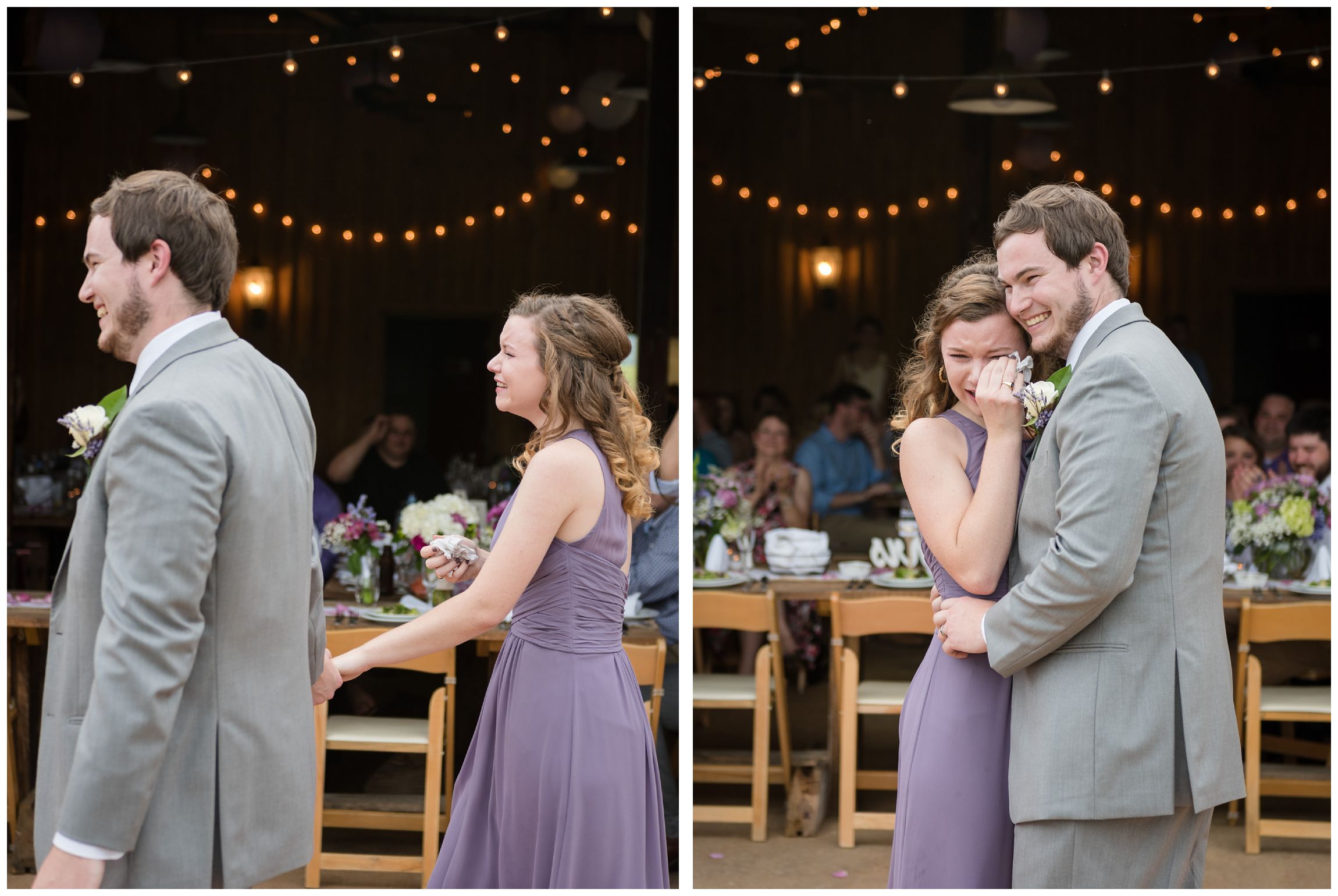groom and sister dance at rustic barn wedding in Virginia