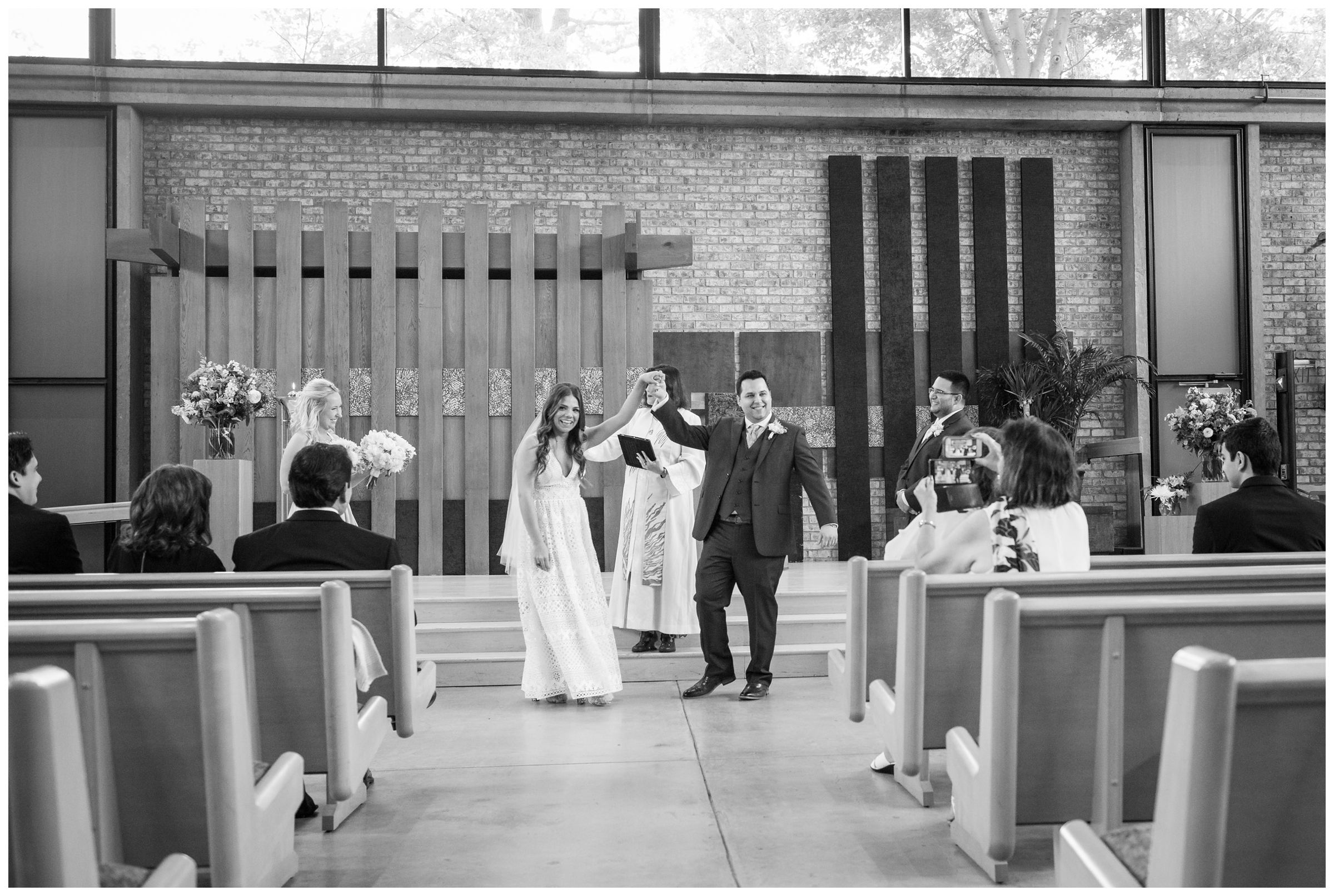 recessional during wedding ceremony at the Unitarian Universalist Church in Arlington, Virginia