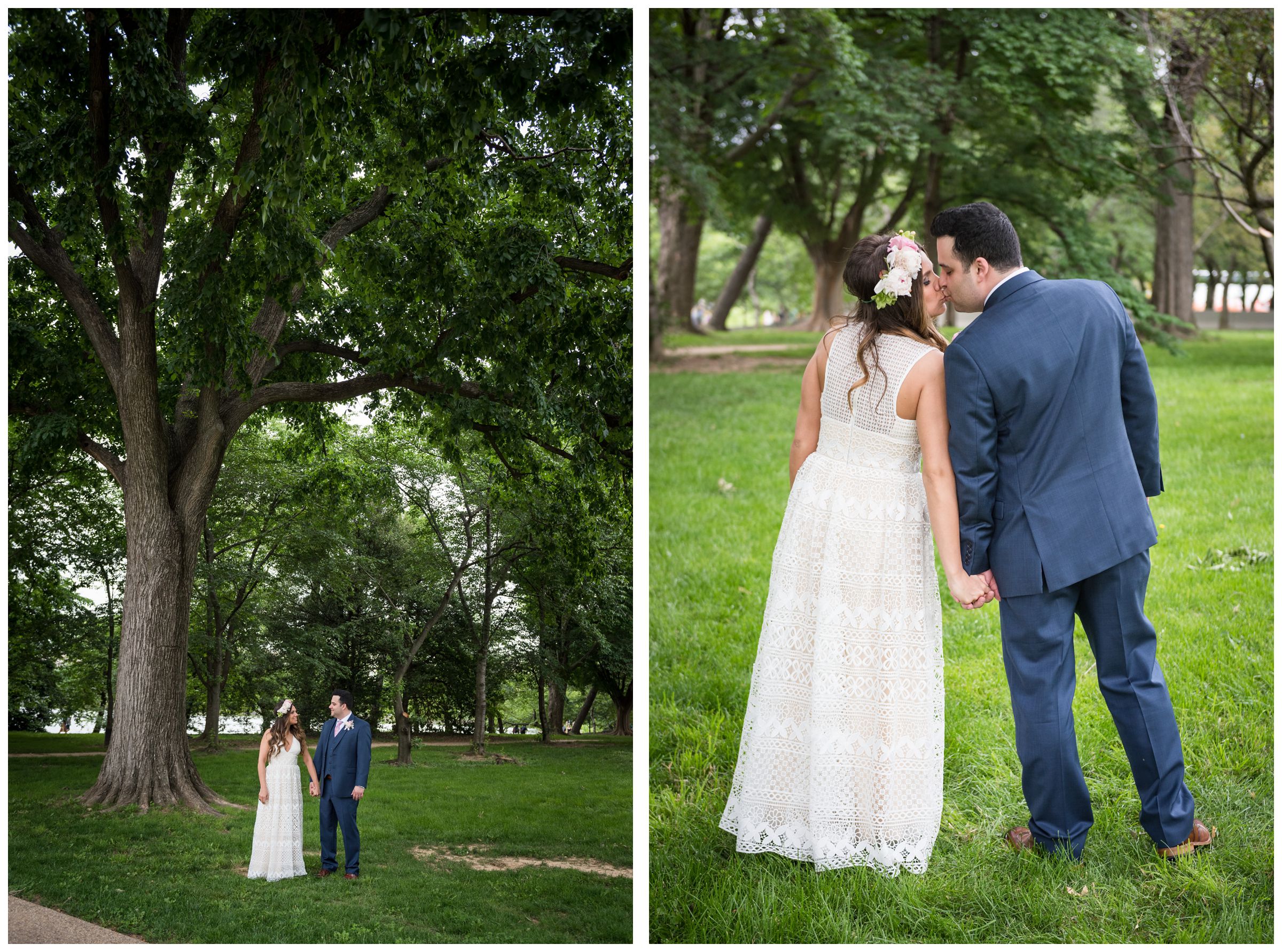 bride and groom portraits on National Mall during wedding day in downtown Washington, D.C.