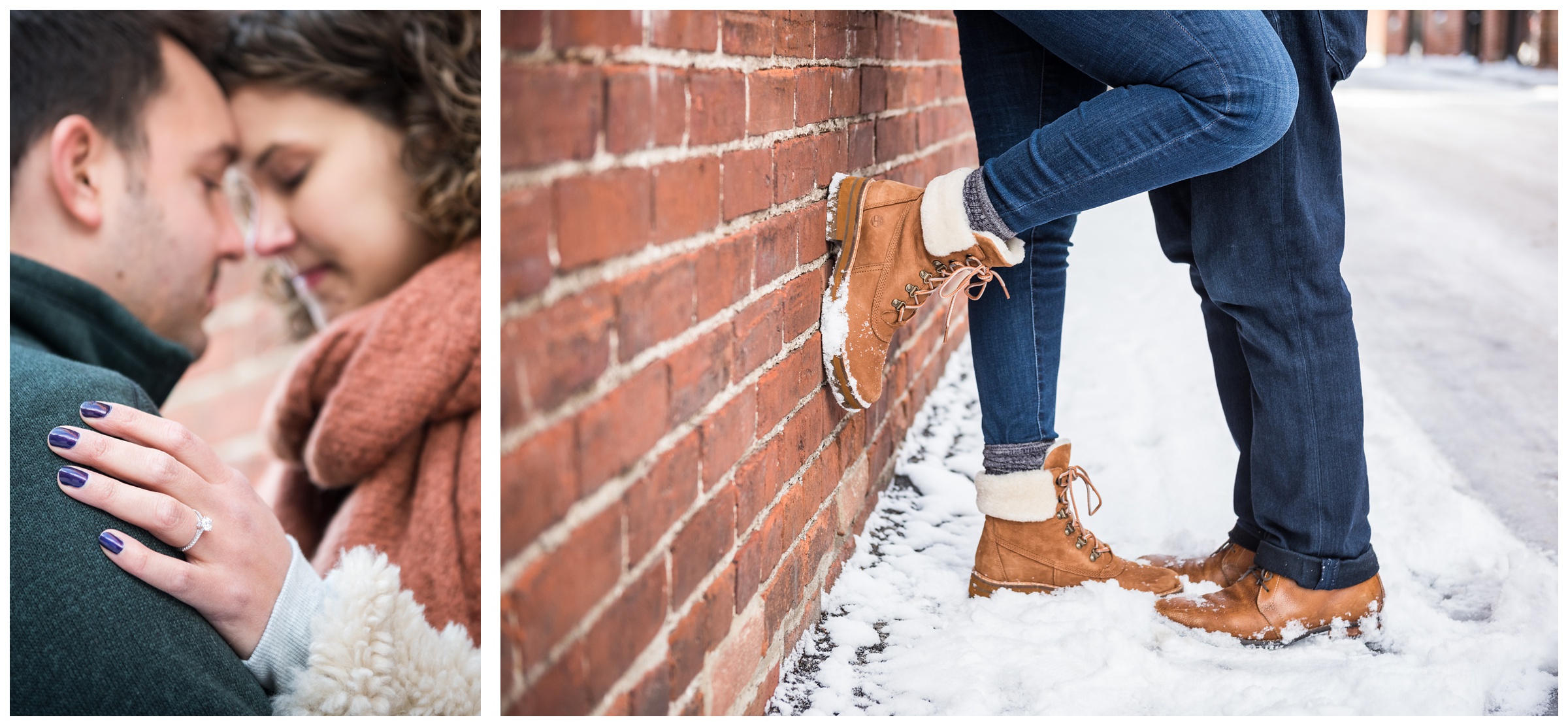 winter engagement photos in brick alley in the Short North area of Columbus, Ohio