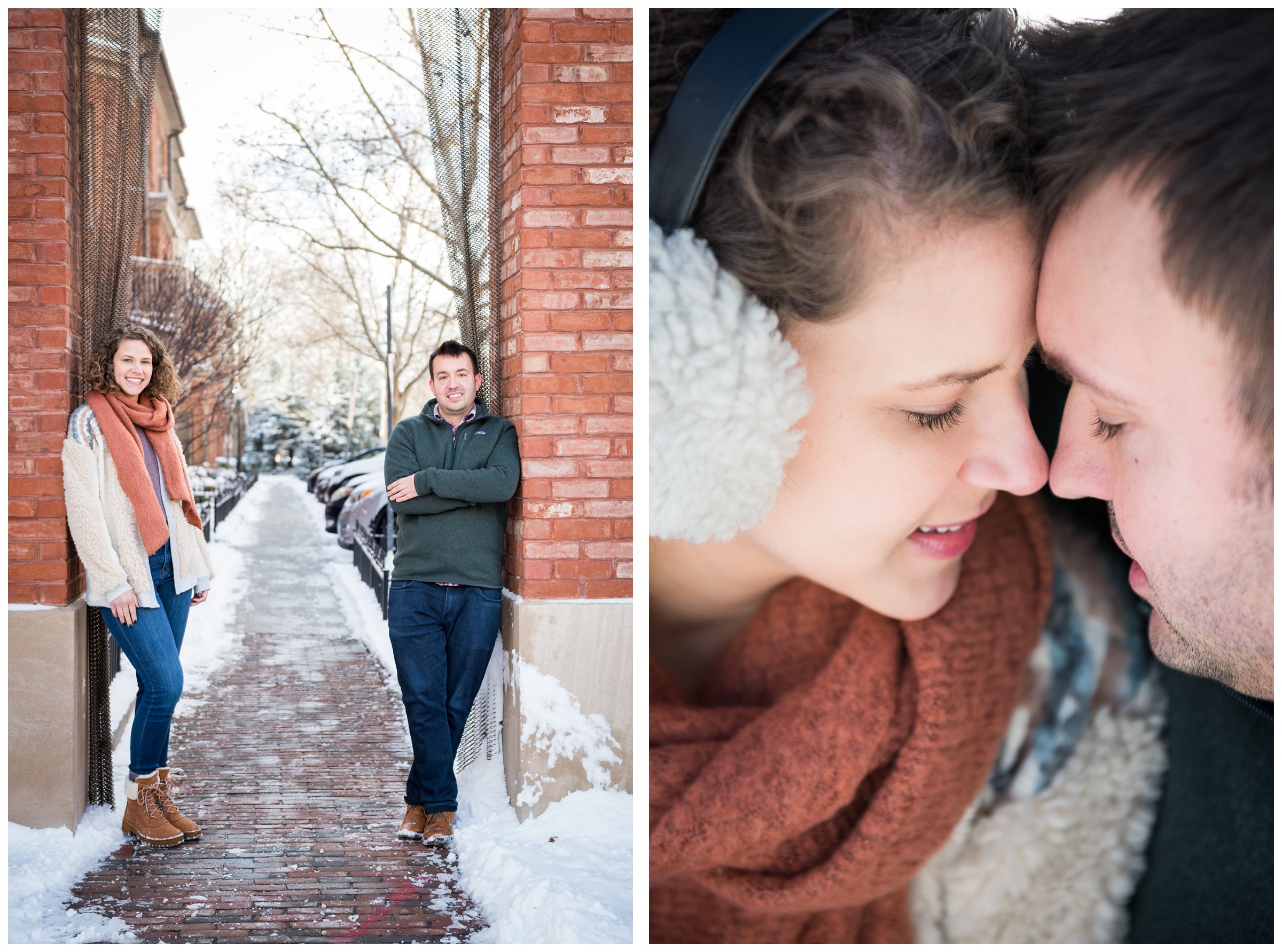 winter engagement photos in brick alley in the Short North area of Columbus, Ohio
