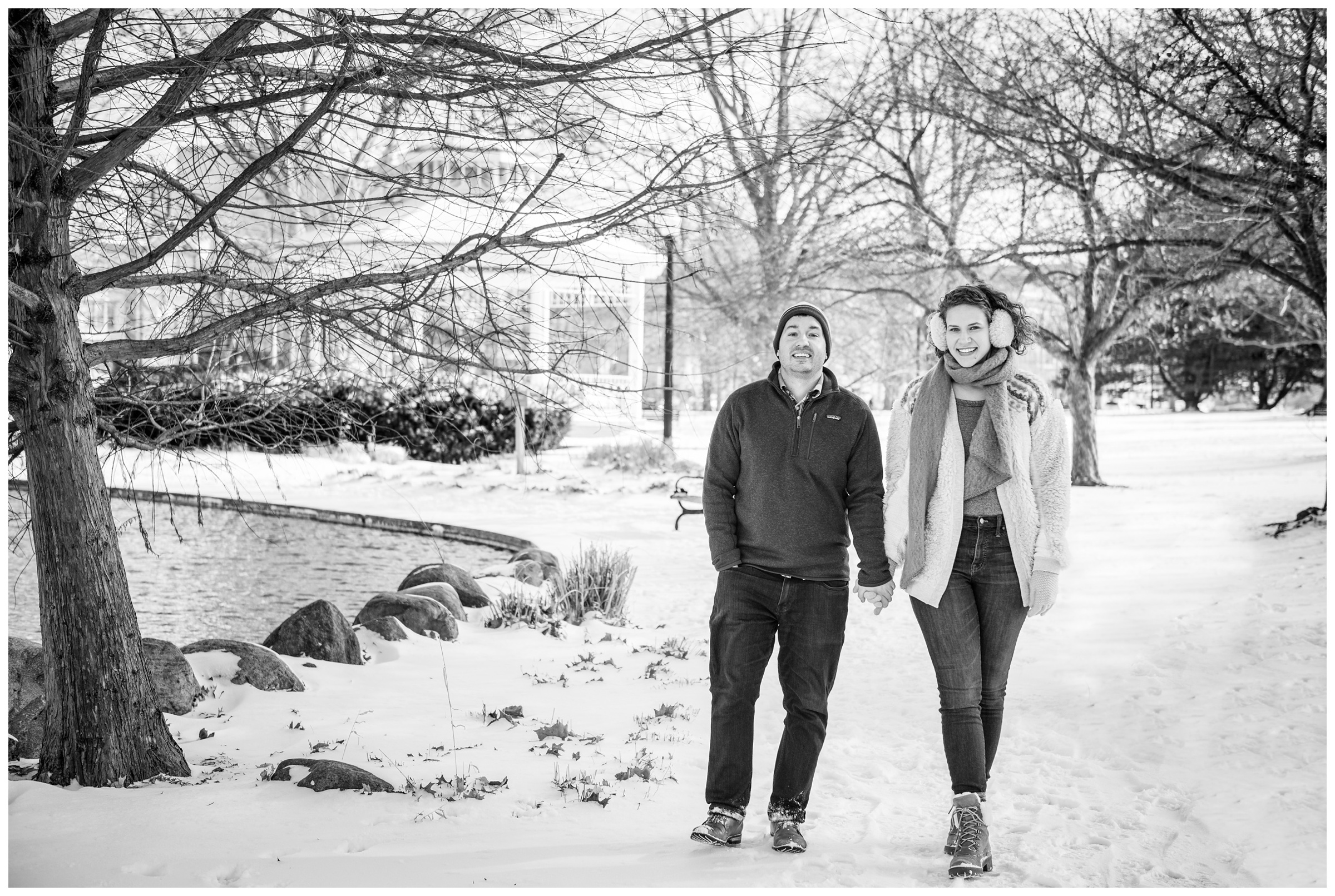 engagement photos in Goodale Park in Columbus, Ohio during snowy winter engagement session