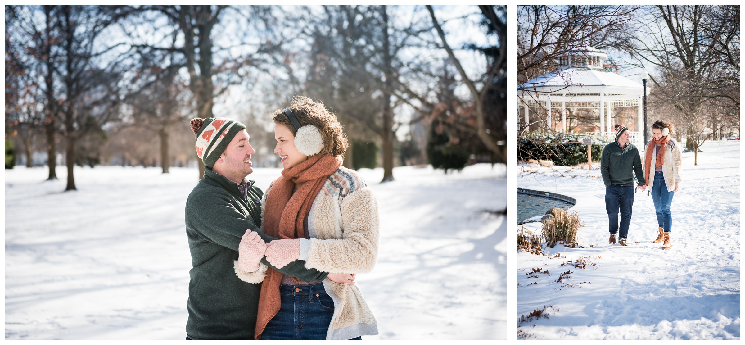 engagement photos in Goodale Park in Columbus, Ohio during snowy winter engagement session