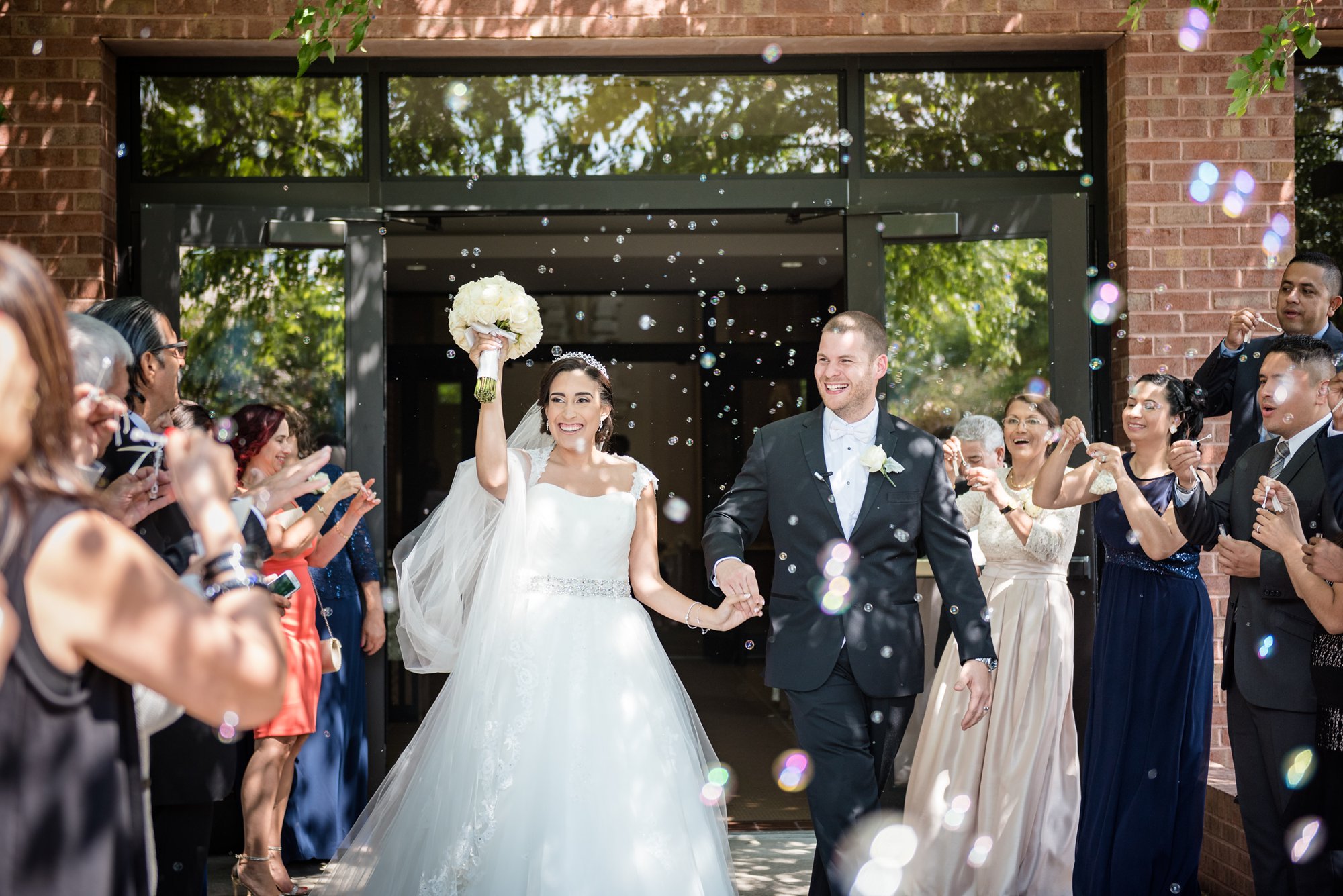 wedding ceremony exit with bubbles