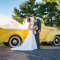 vintage yellow truck wedding photos