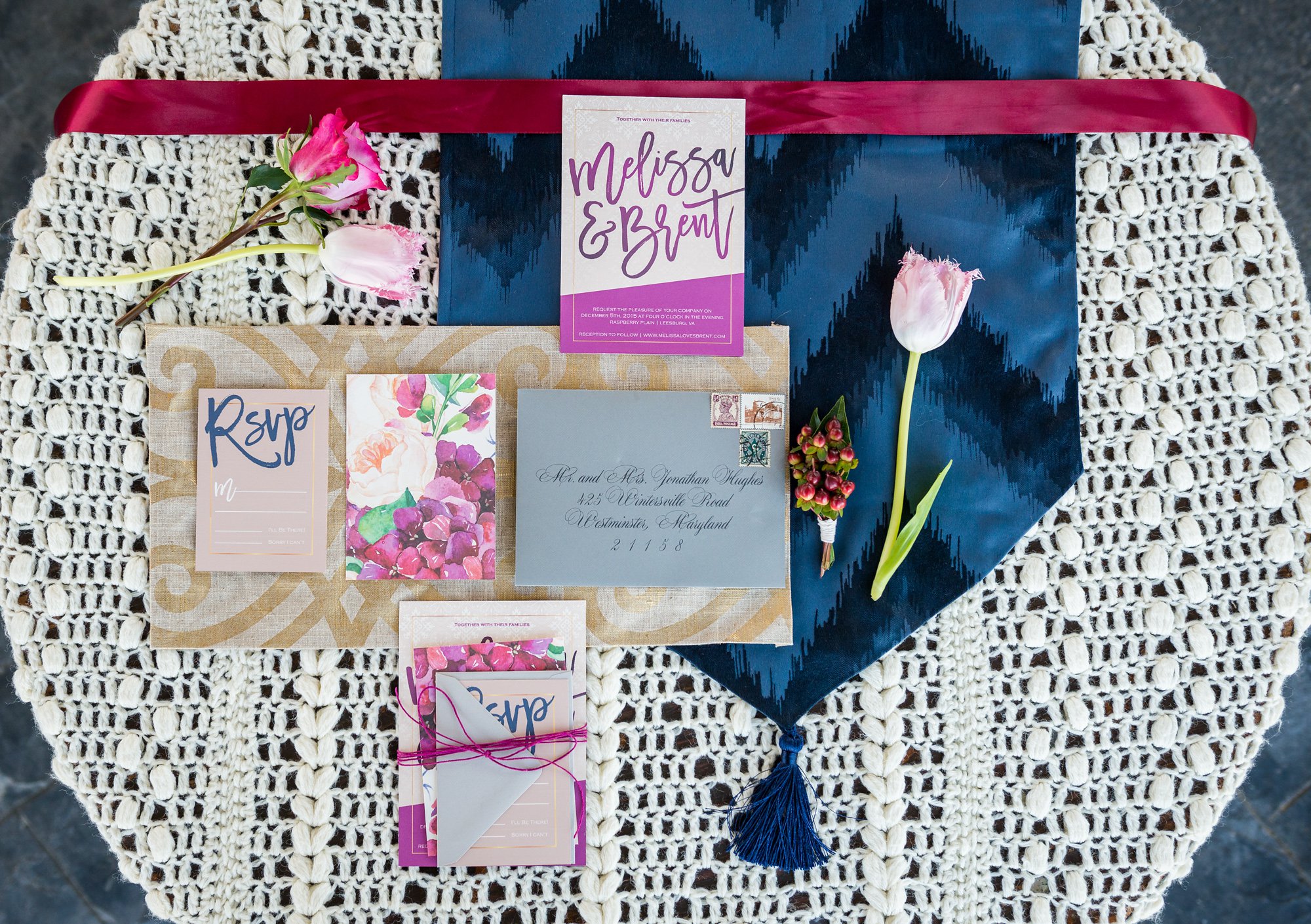 colorful wedding photography of invitation suite