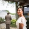 African American wedding photo of bride and father first look