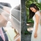 Columbus wedding photography of bride and groom under veil and Asian bride in lace gown