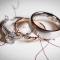 wedding rings with rose gold band on wedding invitations