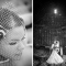 bride with birdcage veil and bride and groom in rustic barn wedding