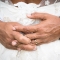 photo of groom's hands around bride by Columbus wedding photographer