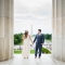 bride and groom at Lincoln Memorial and Washington Monument on the mall in Washington, D.C.