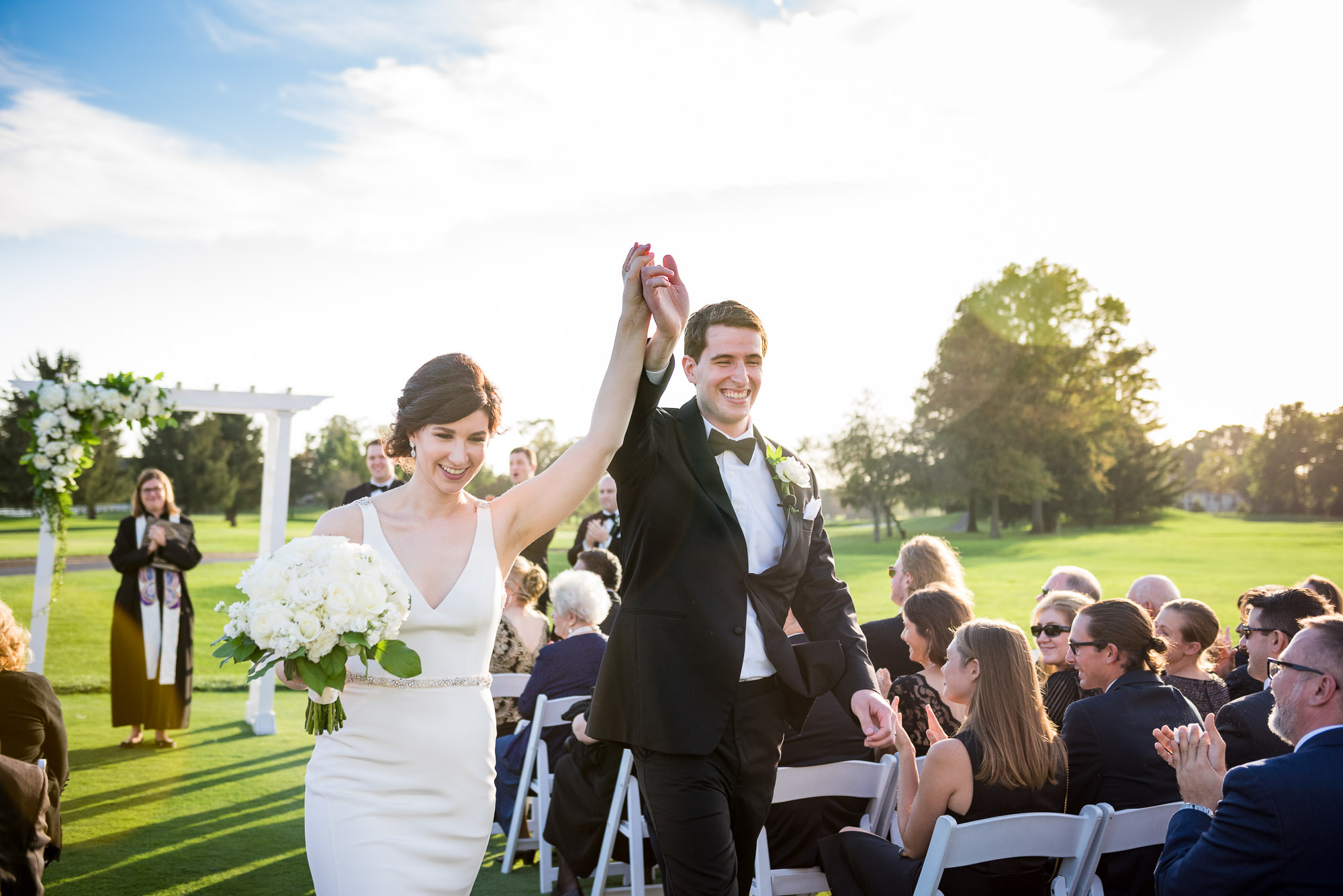 wedding ceremony recessional on golf course