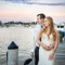 bride and groom at sunset during waterfront wedding in Annapolis, Maryland