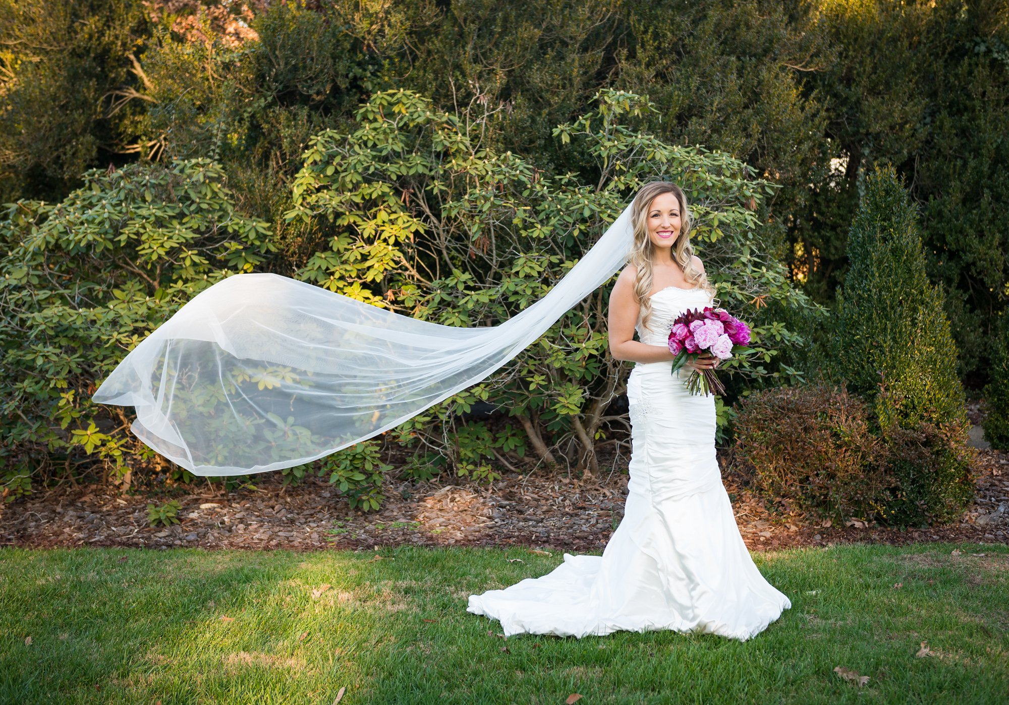 bridal photo session with flying cathedral veil