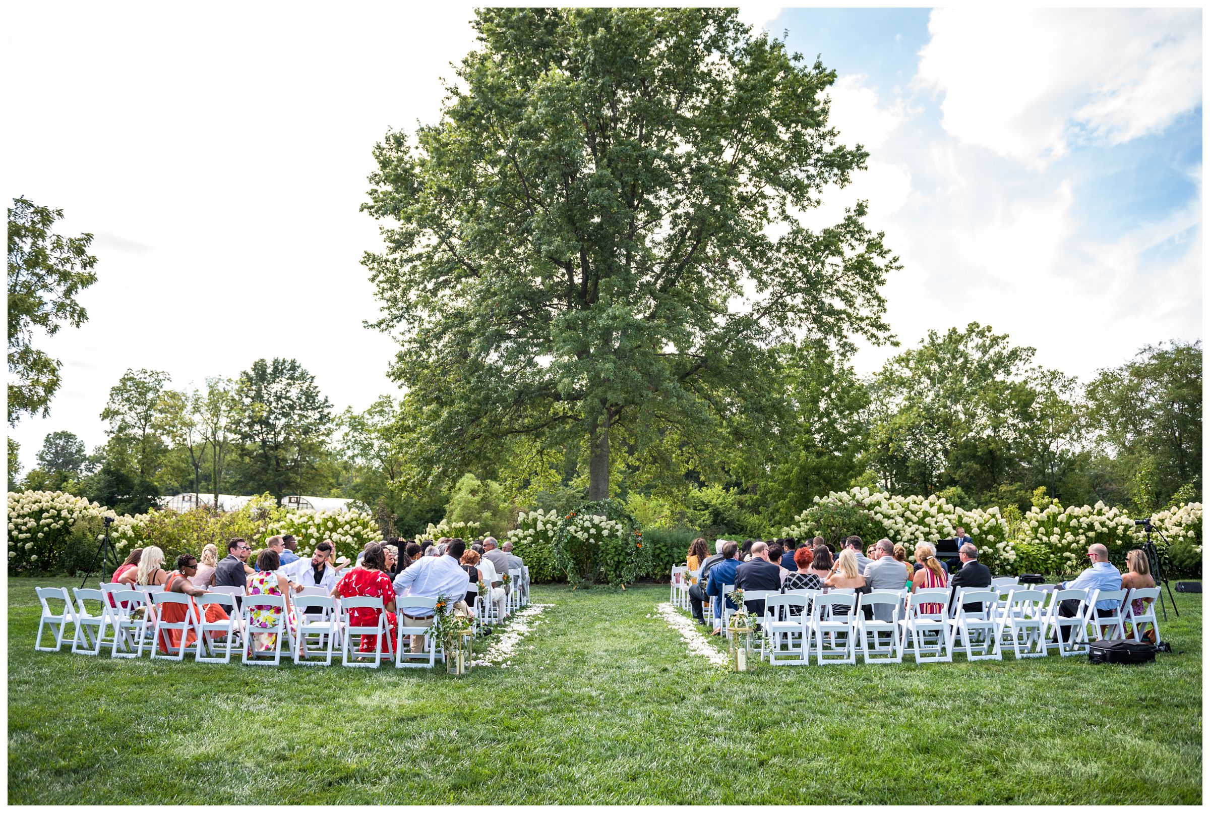 Columbus Ohio Jorgensen Farms wedding ceremony in flower field at Historic Barn