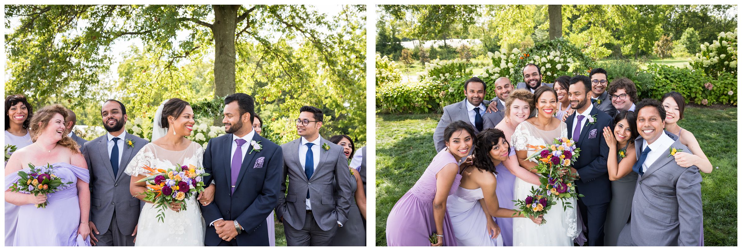 Indian and African American co-ed mixed gender wedding party at Jorgensen Farms