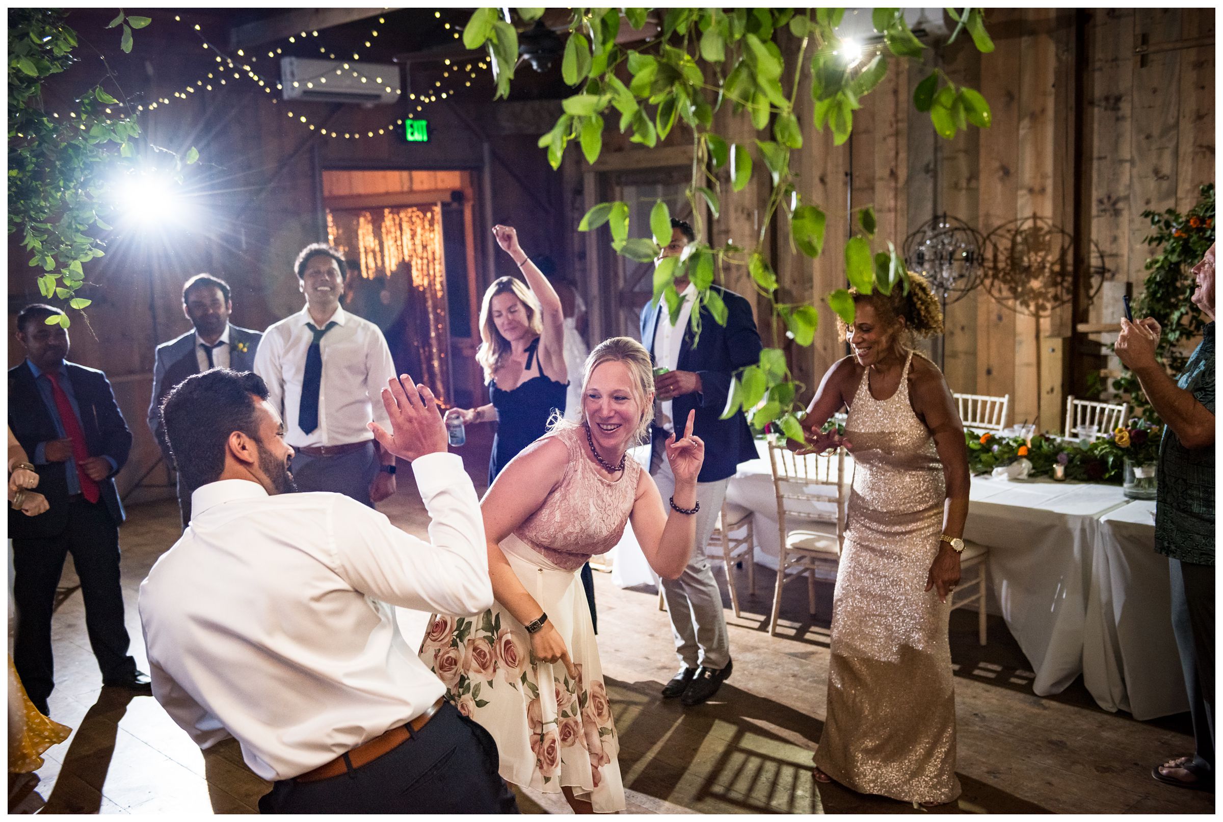 dancing at rustic barn wedding reception at Jorgensen Farms in Columbus