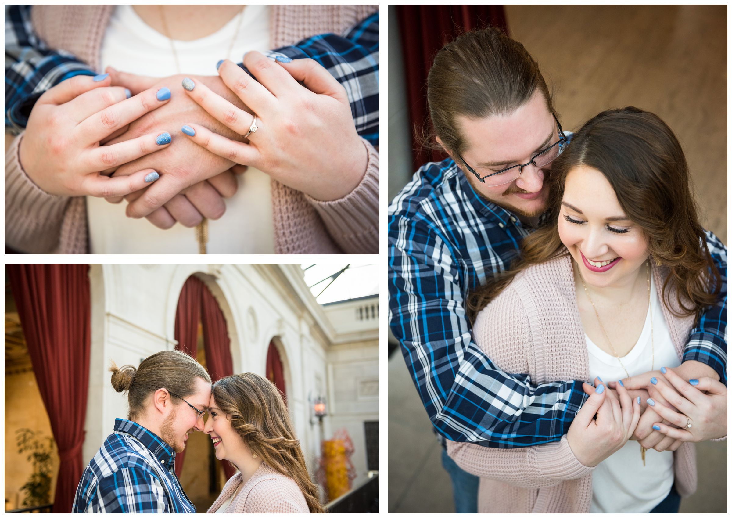couple embracing during indoor photo session